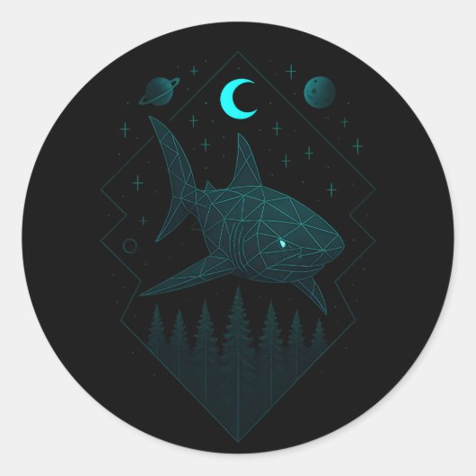 Astral Shark - Cosmic Ocean Predator Ronde Sticker (Voorkant)