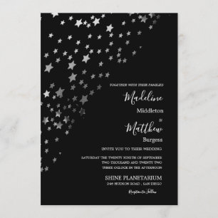 Astral Stars Silver Black Evening Wedding Kaart