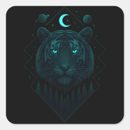 Astral Tijger - Kosmische Blaze Roofdier Vierkante Sticker