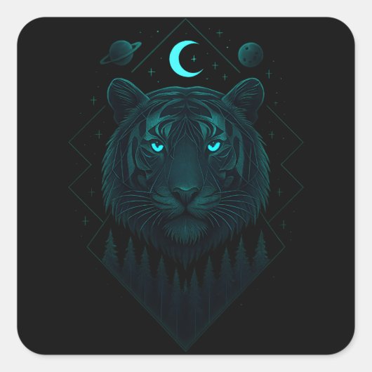 Astral Tijger - Kosmische Blaze Roofdier Vierkante Sticker (Voorkant)