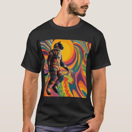 Astral Wanderer Cat – Trippy Space Suit & Sunburst T-shirt (Voorkant)