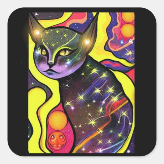 Astrale Kat Vierkante Sticker (Voorkant)