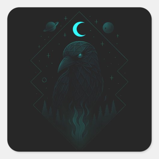 Astrale Raaf - Kosmische Donkere Boodschapper Vierkante Sticker (Voorkant)