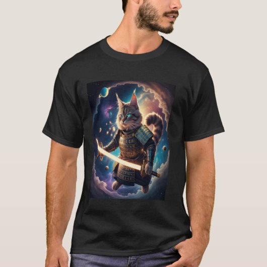 Astrale Samurai Kat Bewaker van de Hemelse Golven T-shirt (Voorkant)