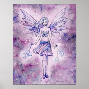 Astralina Paars Blauwe Fee Fantasie Kunst Aquarel Poster