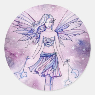 Astralina Schattige Paarse Blauwe Fee Illustratie Ronde Sticker
