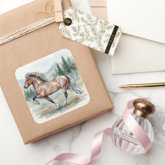 Astrid Tolting Icelandic Horse watercolor Vierkante Sticker (Geschenken)