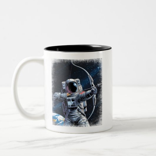 ASTRO ARCHER - Astronaut met pijl en boog Tweekleurige Koffiemok (Links)