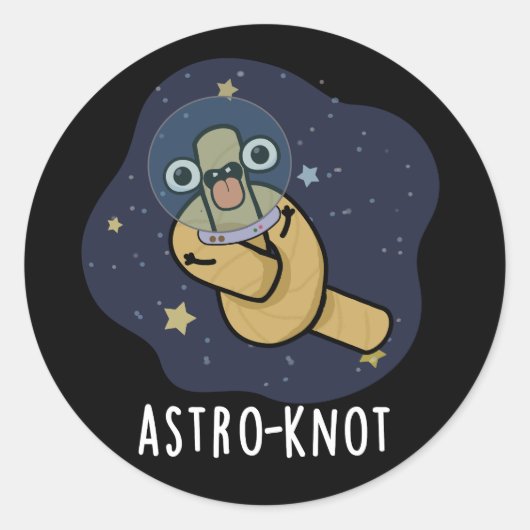 Astro-knot Funny Astronaut Pun Dark BG Ronde Sticker (Voorkant)