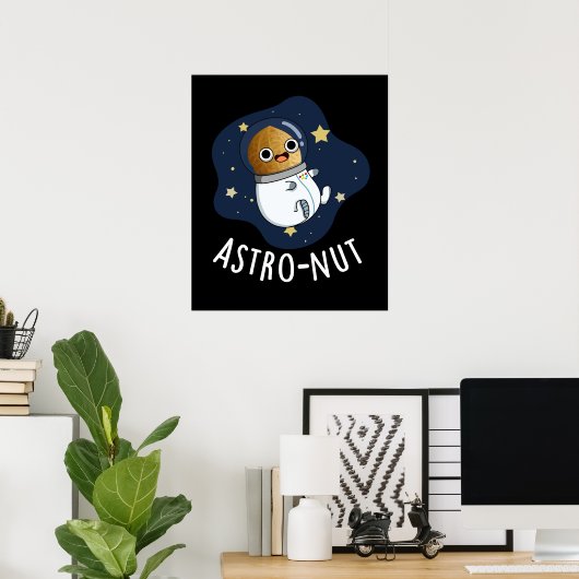 Astro-nut Funny Nut Astronaut Pun Dark BG Poster (Thuiskantoor)