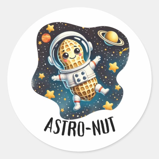 Astro-Nut Peanut, Astronaut Pun | Ronde Sticker (Voorkant)