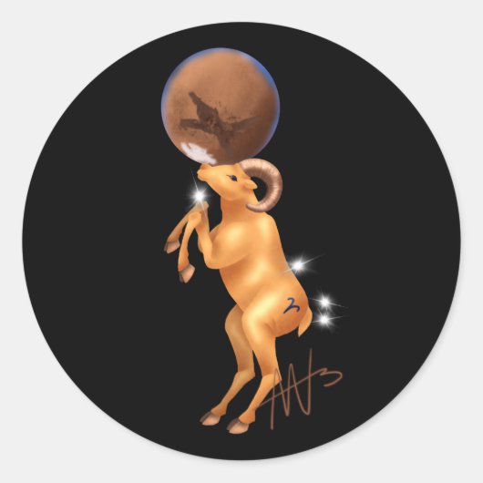 Astro Ram Mars Zodiac Ronde Sticker (Voorkant)