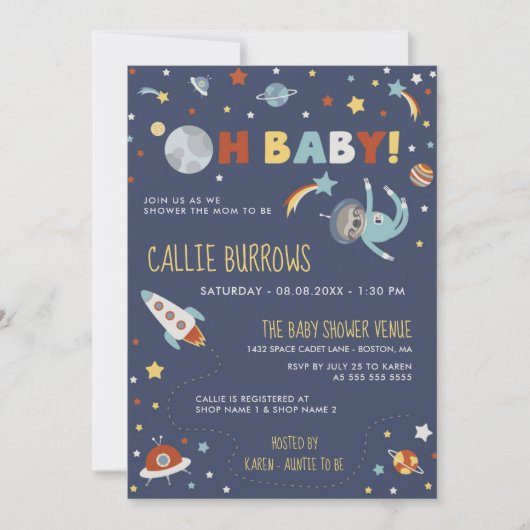Astro Sloth - Oh Baby! Baby shower ruimte Kaart (Voorkant)