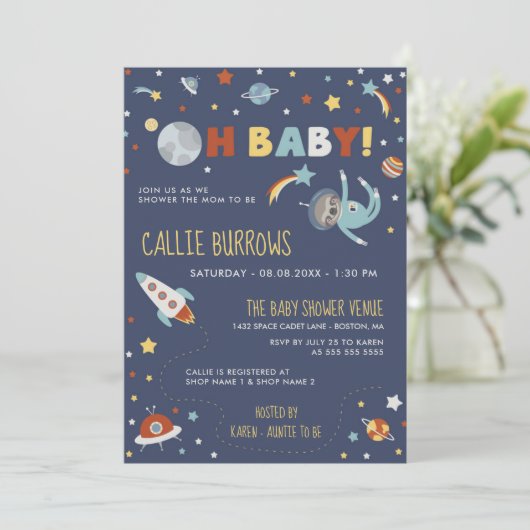 Astro Sloth - Oh Baby! Baby shower ruimte Kaart (Staand voorkant)