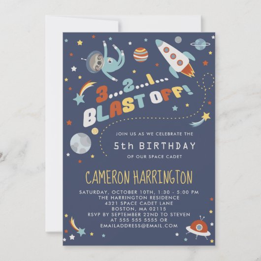 Astro Sloth - Space Kids Birthday Party Kaart (Voorkant)