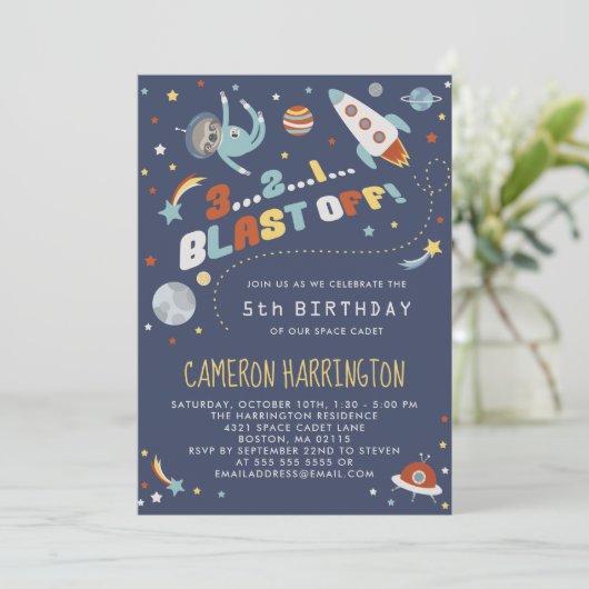 Astro Sloth - Space Kids Birthday Party Kaart (Staand voorkant)