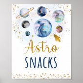 Astro Snacks Blue Gold Space Birthday Sign Poster (Voorkant)