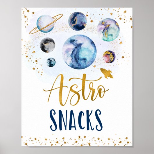 Astro Snacks Galaxy Blue Gold Space Birthday Poster (Voorkant)