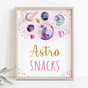 Astro Snacks roze Gold Space Birthday Poster
