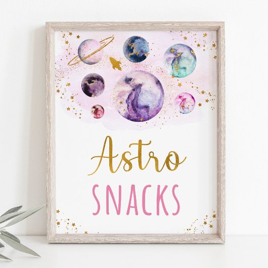 Astro Snacks roze Gold Space Birthday Poster