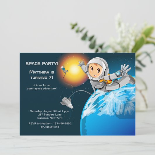Astroboy Space Party Invitation Kaart (Staand voorkant)