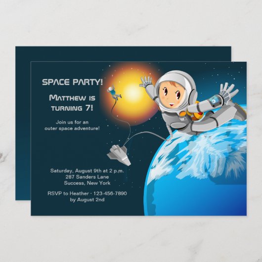 Astroboy Space Party Invitation Kaart (Voorkant / Achterkant)