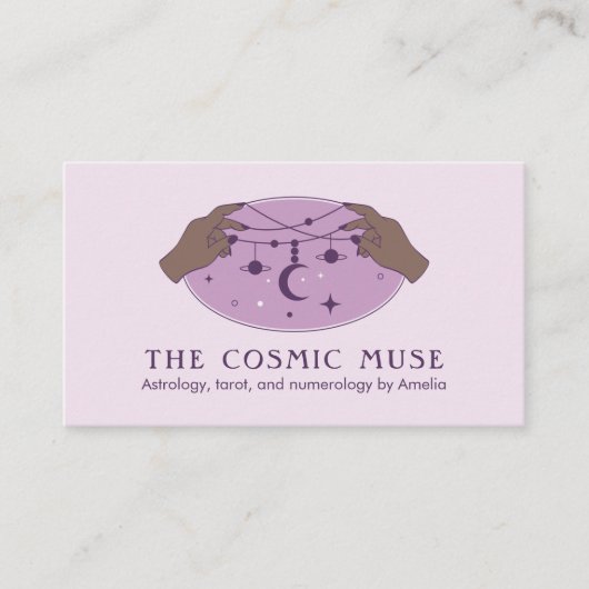 Astrologer Cosmic Moon en Planets met handen Visitekaartje (Voorkant)
