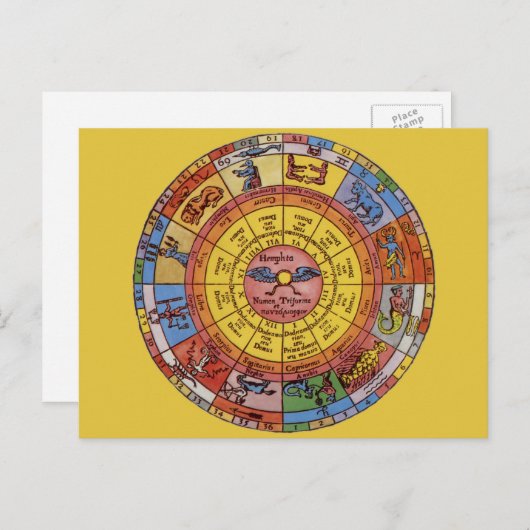 Astrologie, Antiek hemelse Zodiac Wheel Briefkaart (Voorkant / Achterkant)
