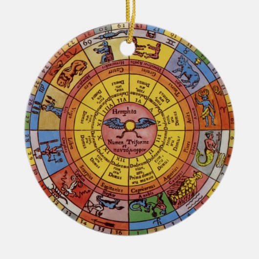  Astrologie, Antiek hemelse Zodiac Wheel Keramisch Ornament (Voorkant)
