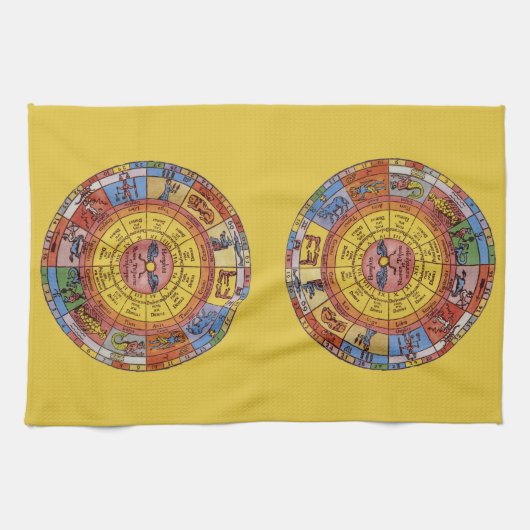 Astrologie, Antiek hemelse Zodiac Wheel Theedoek (Horizontaal)