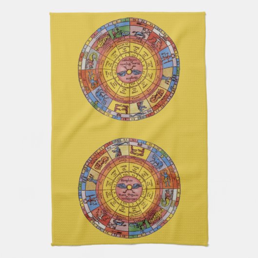  Astrologie, Antiek hemelse Zodiac Wheel Theedoek (Verticaal)