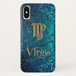 Astrologie Blauwgroen Glitter Gold Zodiac Sign Vir iPhone X Hoesje