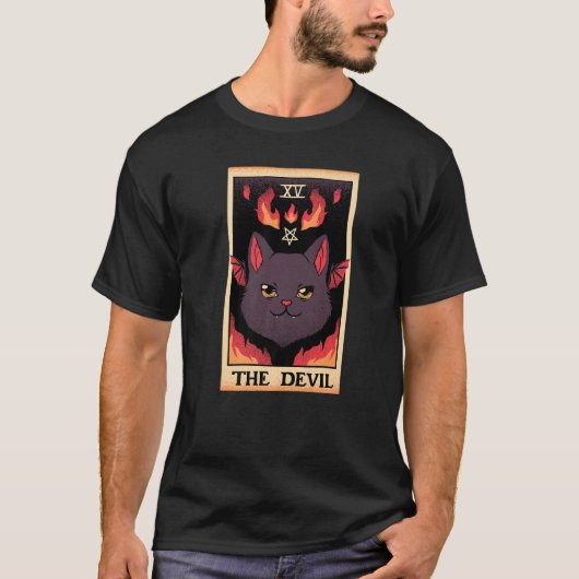 Astrologie De duivel kat Tarot Kaart Reader Esoter T-shirt (Voorkant)