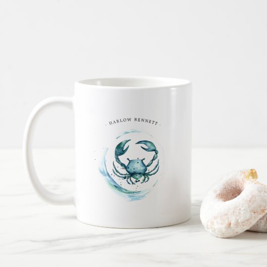 Astrologie dierentuin waterverf kanker | Monogram Koffiemok (Met donut)