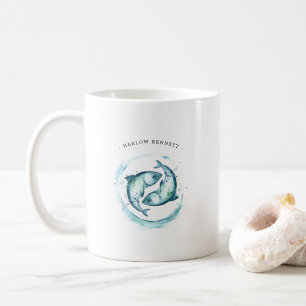 Astrologie dierentuin waterverf Pisces Monogram Koffiemok