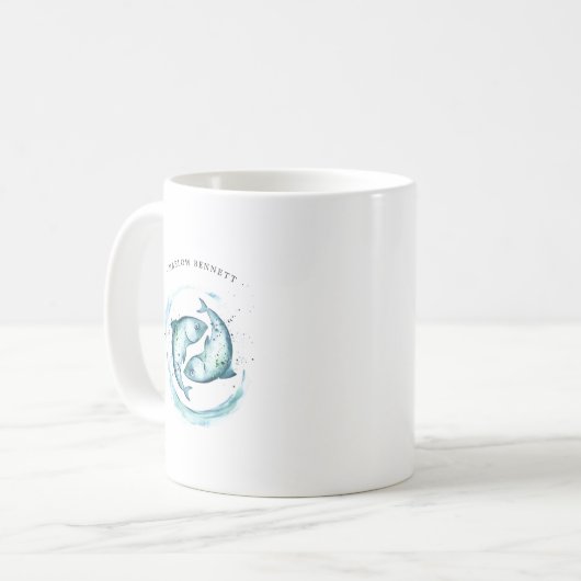 Astrologie dierentuin waterverf Pisces | Monogram Koffiemok (Voorkant links)
