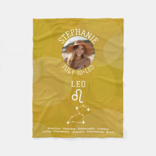 Astrologie Leo Zodiac Sign Foto Aangepaste Verjaar Fleece Deken (Voorkant)