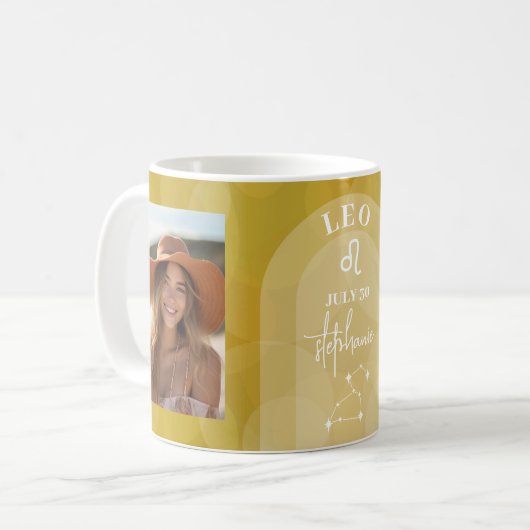 Astrologie Leo Zodiac Sign Foto Aangepaste Verjaar Koffiemok (Voorkant links)