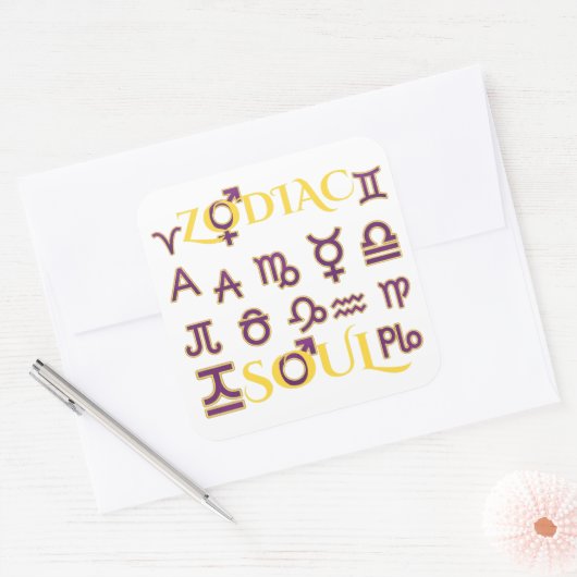 Astrologie Ontwerp "Zodiac Soul" Horoscoop Teken G Vierkante Sticker (Envelop)
