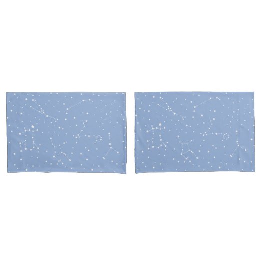 Astrologie Pastel Blauw Wit Sterren Constellatie Kussensloop (Voorkant-Set)