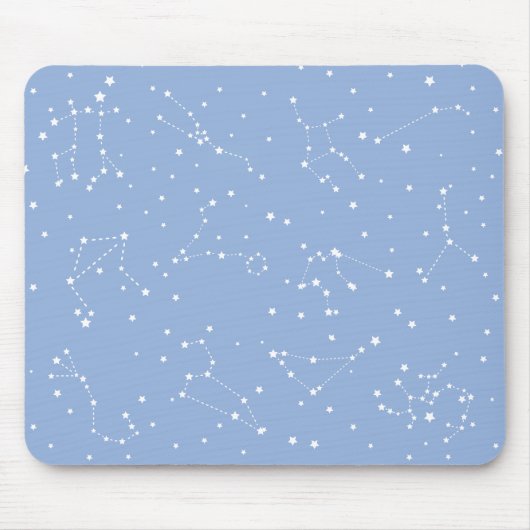 Astrologie Pastelblauw Witte Sterren Sterrenbeeld Muismat (Voorkant)