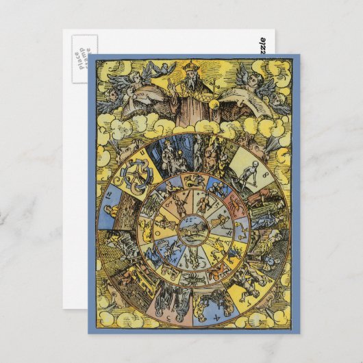  astrologie, renaissance Zodiac Wheel, 1555 Briefkaart (Voorkant / Achterkant)