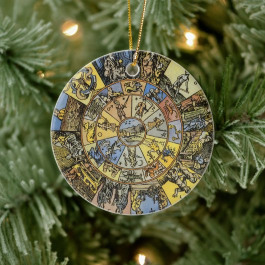  astrologie, renaissance Zodiac Wheel, 1555 Keramisch Ornament (Boom)