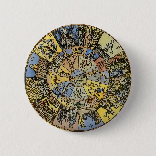  astrologie, renaissance Zodiac Wheel, 1555 Ronde Button 5,7 Cm (Voorkant)