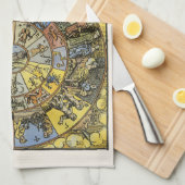 astrologie, renaissance Zodiac Wheel, 1555 Theedoek (Quarter Fold)