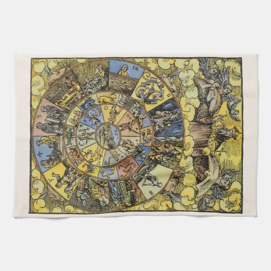  astrologie, renaissance Zodiac Wheel, 1555 Theedoek (Horizontaal)