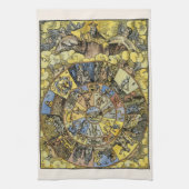 astrologie, renaissance Zodiac Wheel, 1555 Theedoek (Verticaal)