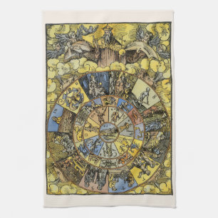  astrologie, renaissance Zodiac Wheel, 1555 Theedoek