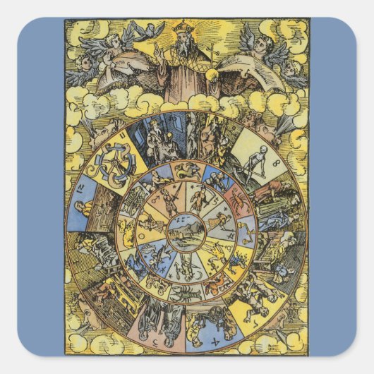  astrologie, renaissance Zodiac Wheel, 1555 Vierkante Sticker (Voorkant)