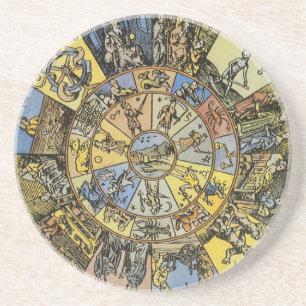  astrologie, renaissance Zodiac Wheel, 1555 Zandsteen Onderzetter